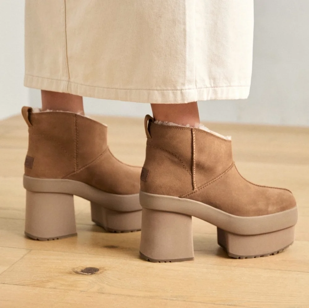 🆕️ Ugg New Heights Platform Mini Chunky Heel Boot in Chestnut
